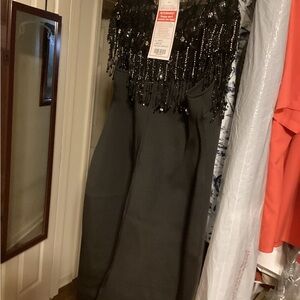 Elegant Black Midi Dress with Sequin Detail
